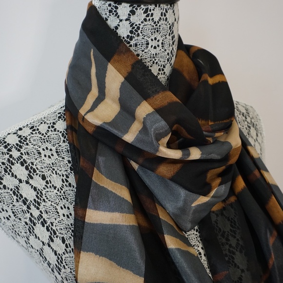 Careta Black and Brown Zebra Striped Oblong Scarf - Picture 3 of 5